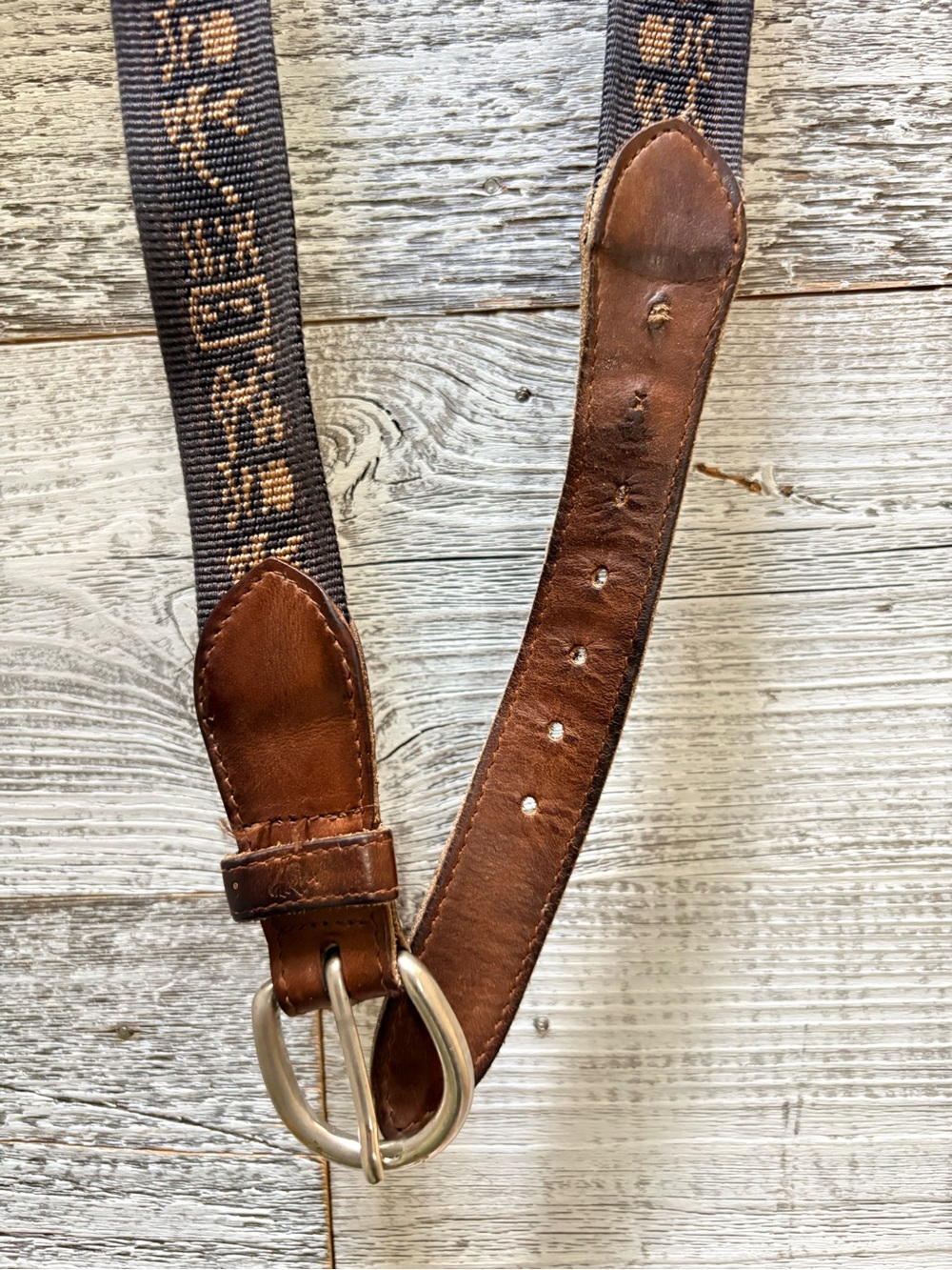 From The Hip | Indie Y2K Leather & Woven Belt w/ Egyptian Hieroglyphics - Large